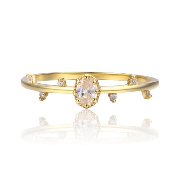 NWT Dainty Ring 14K Gold Plated Oval Cubic Zirconia Sz. 8 Delicate Fairy - Picture 2 of 10